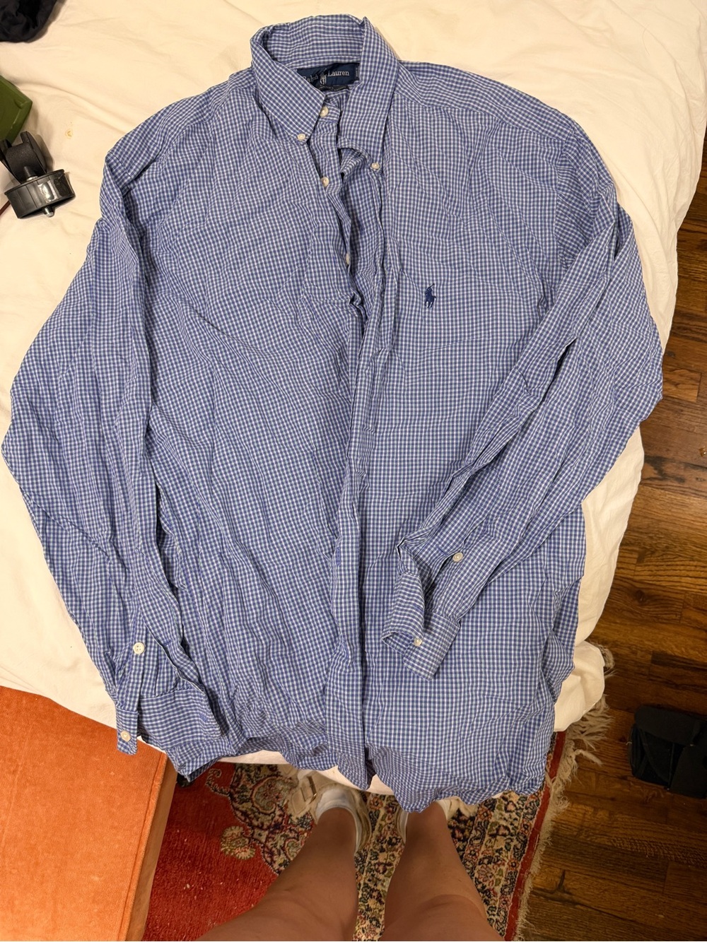 Ralph Lauren Blue and White Checked Button-Down Shirt